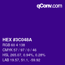 Color code: HEX #3C048A | qconv.com