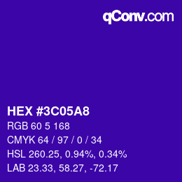 Color code: HEX #3C05A8 | qconv.com