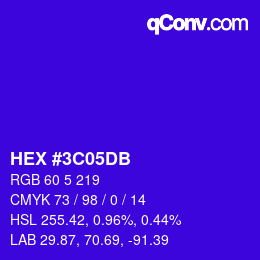 Color code: HEX #3C05DB | qconv.com