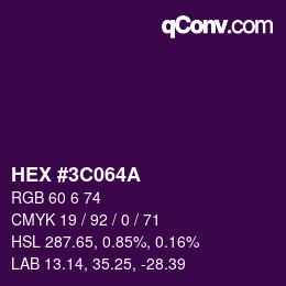 Color code: HEX #3C064A | qconv.com