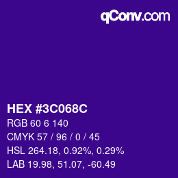 カラーコード: HEX #3C068C | qconv.com