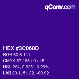 Color code: HEX #3C068D | qconv.com