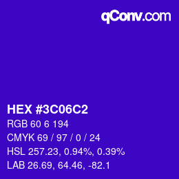 Color code: HEX #3C06C2 | qconv.com