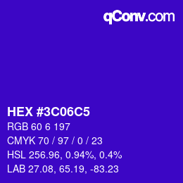 カラーコード: HEX #3C06C5 | qconv.com