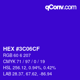 Color code: HEX #3C06CF | qconv.com