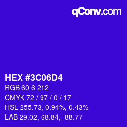 カラーコード: HEX #3C06D4 | qconv.com