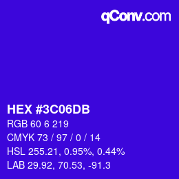 颜色代码: HEX #3C06DB | qconv.com