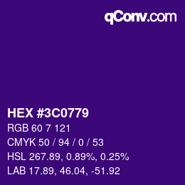 Farbcode: HEX #3C0779 | qconv.com