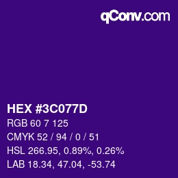 Color code: HEX #3C077D | qconv.com