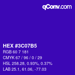 カラーコード: HEX #3C07B5 | qconv.com