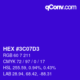 Color code: HEX #3C07D3 | qconv.com