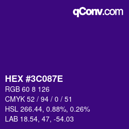 Color code: HEX #3C087E | qconv.com