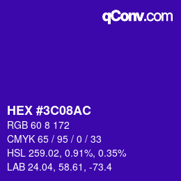 カラーコード: HEX #3C08AC | qconv.com