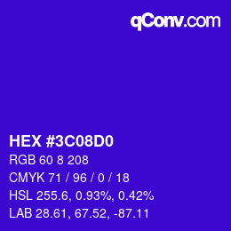 Color code: HEX #3C08D0 | qconv.com