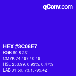 Color code: HEX #3C08E7 | qconv.com