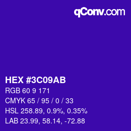 Color code: HEX #3C09AB | qconv.com