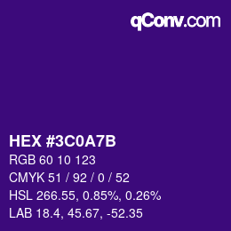Color code: HEX #3C0A7B | qconv.com