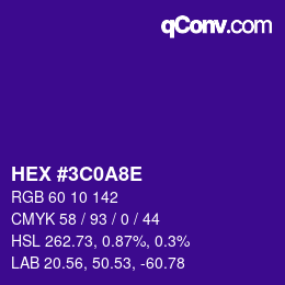 Color code: HEX #3C0A8E | qconv.com