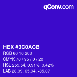 カラーコード: HEX #3C0ACB | qconv.com