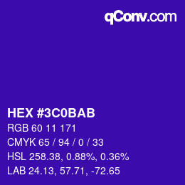Color code: HEX #3C0BAB | qconv.com