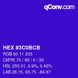 Color code: HEX #3C0BCB | qconv.com
