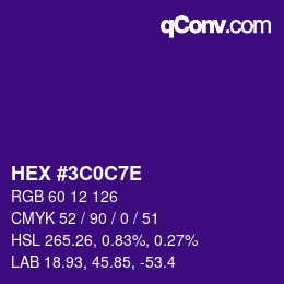 颜色代码: HEX #3C0C7E | qconv.com