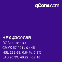 Color code: HEX #3C0C8B | qconv.com