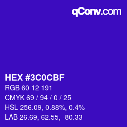 Color code: HEX #3C0CBF | qconv.com