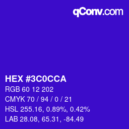 Color code: HEX #3C0CCA | qconv.com