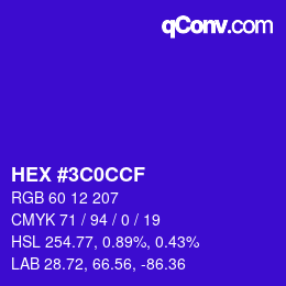 カラーコード: HEX #3C0CCF | qconv.com