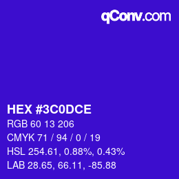 Color code: HEX #3C0DCE | qconv.com