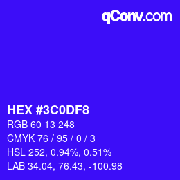 颜色代码: HEX #3C0DF8 | qconv.com