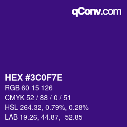 Code couleur: HEX #3C0F7E | qconv.com