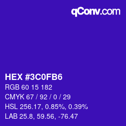 Farbcode: HEX #3C0FB6 | qconv.com