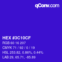 Color code: HEX #3C10CF | qconv.com