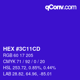 Code couleur: HEX #3C11CD | qconv.com