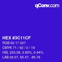 Color code: HEX #3C11CF | qconv.com