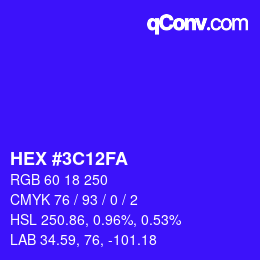 Color code: HEX #3C12FA | qconv.com