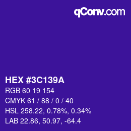 颜色代码: HEX #3C139A | qconv.com