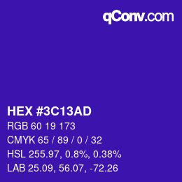 Color code: HEX #3C13AD | qconv.com