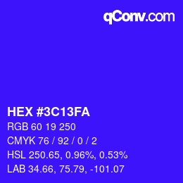 Color code: HEX #3C13FA | qconv.com