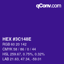 Color code: HEX #3C148E | qconv.com