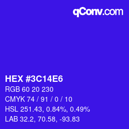 Farbcode: HEX #3C14E6 | qconv.com