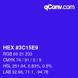 Color code: HEX #3C15E9 | qconv.com