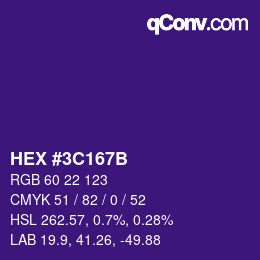 Color code: HEX #3C167B | qconv.com