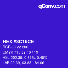 Color code: HEX #3C16CE | qconv.com