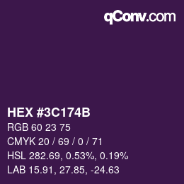 Color code: HEX #3C174B | qconv.com