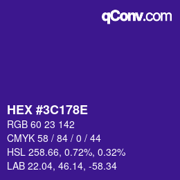 カラーコード: HEX #3C178E | qconv.com