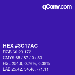 カラーコード: HEX #3C17AC | qconv.com