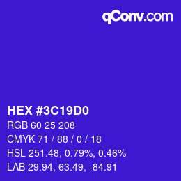 Color code: HEX #3C19D0 | qconv.com